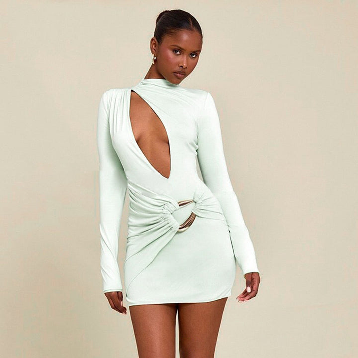 Damen Enganliegendes Minikleid mit raffiniertem Wickeldesign und tiefem Ausschnitt Drune