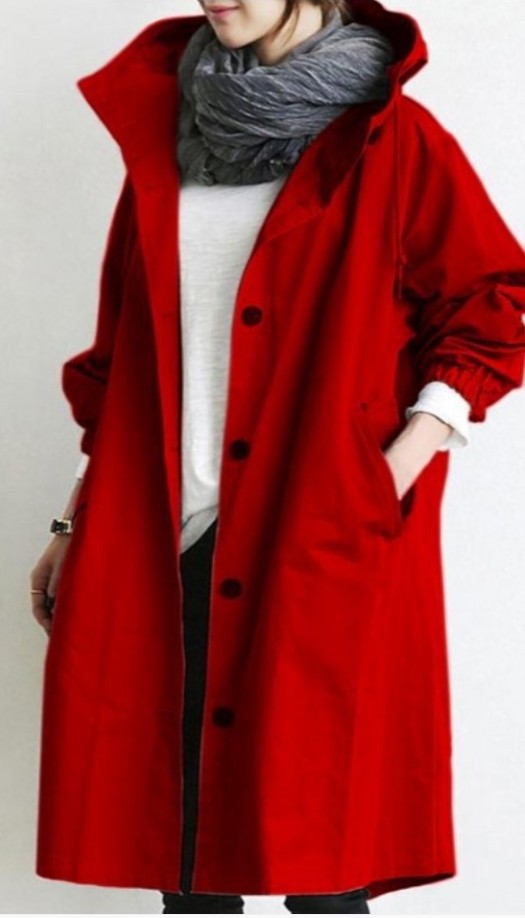 Damen nan leichter oversized Regenmantel mit Kapuze und verdeckter Knopfleiste Drune