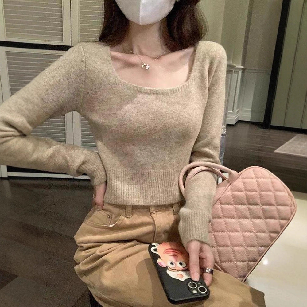 Damen modischer Pullover mit breitem Rundhalsausschnitt und feiner Struktur Drune