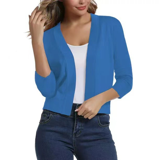 Damen nan offener Kurzcardigan mit dreiviertelärmeln und elastischem Saum Drune