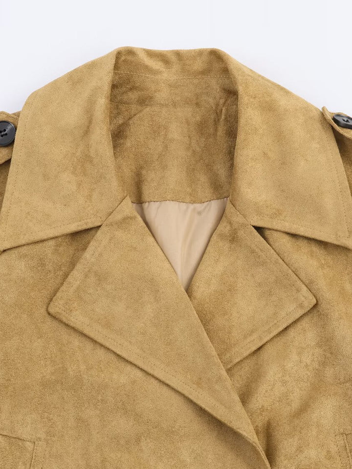 Damen Modische Cropped Trenchjacke mit doppelter Knopfleiste und praktischen Taschen Drune