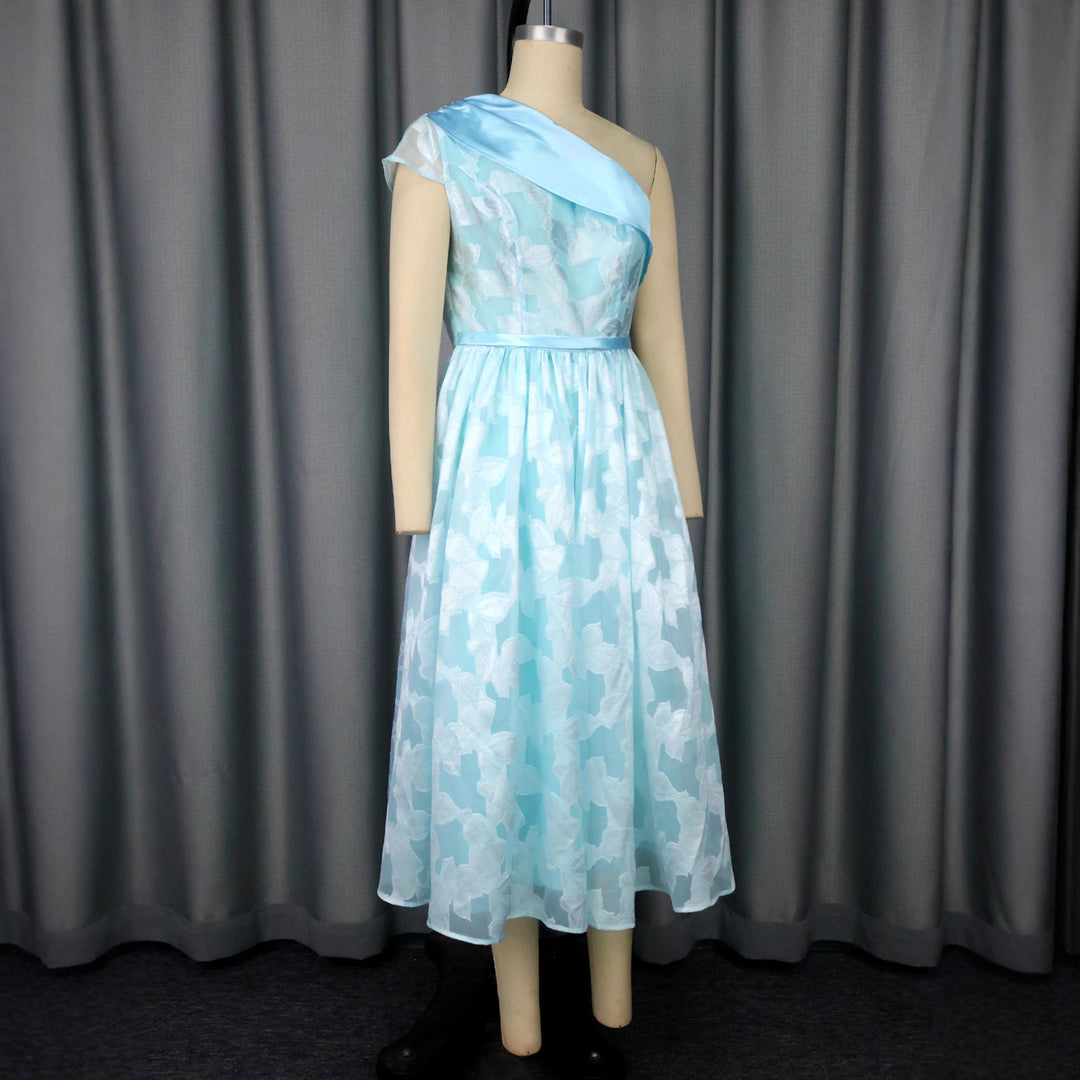 Damen Chiffon Abendkleid mit asymmetrischem Ausschnitt Drune