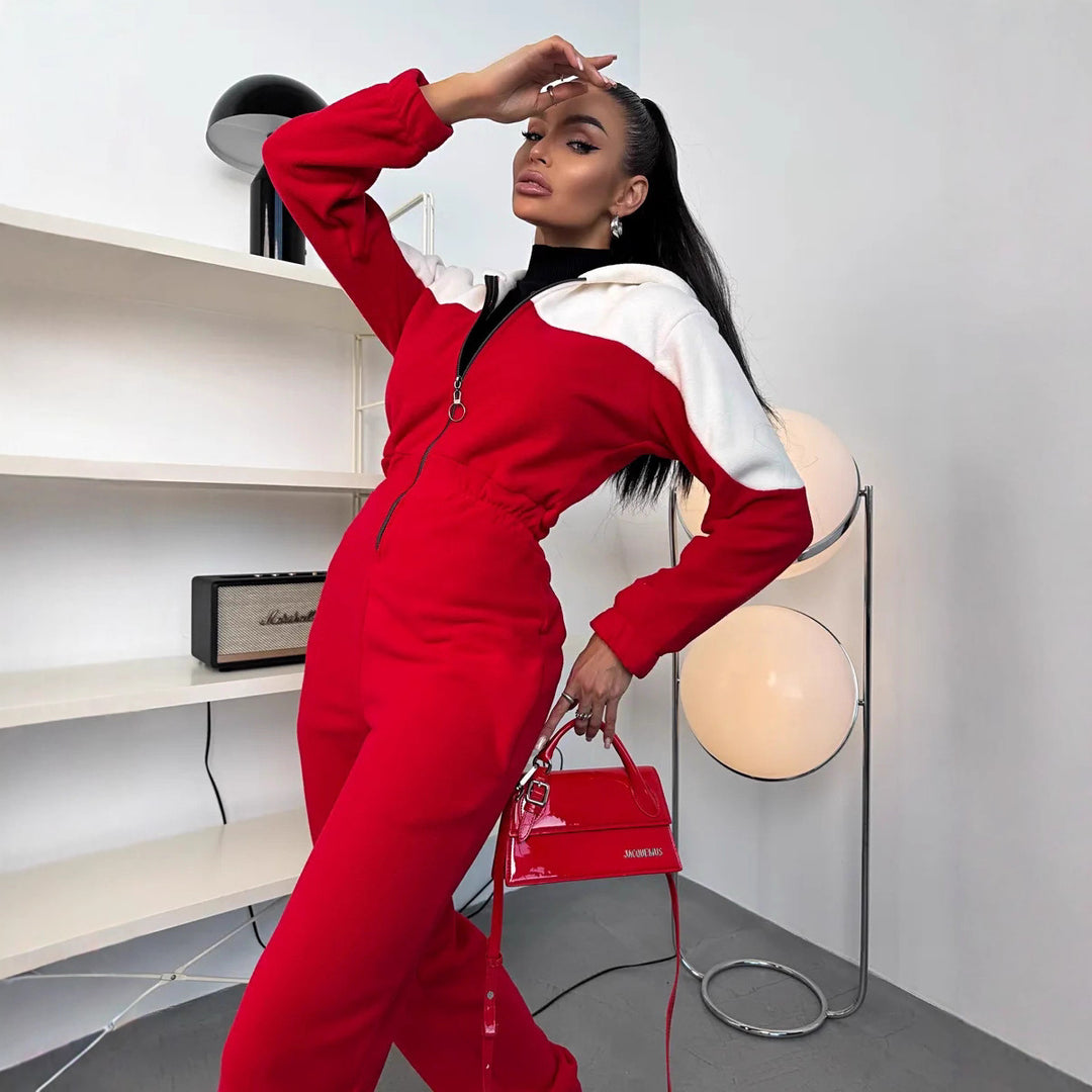 Damen Fleece-Jumpsuit mit Kapuze und Reißverschluss Drune