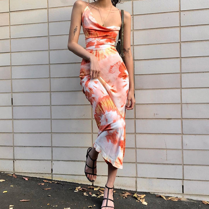Damen Maxikleid mit Spaghettiträgern und floralem Muster Drune