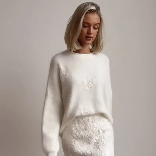 Damen Verspielter Pullover mit floralem Spitzenmotiv Drune