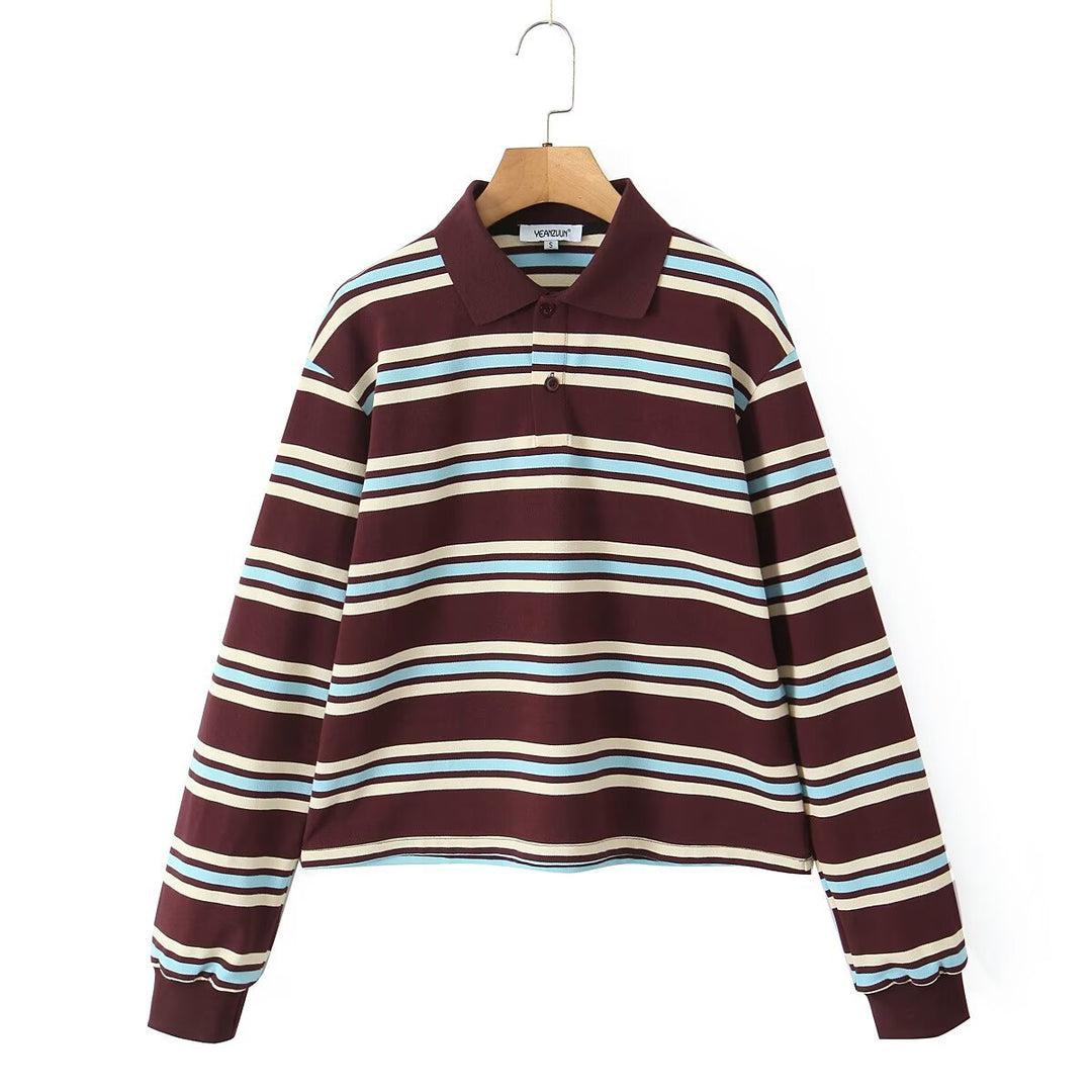 Damen Longsleeve Poloshirt mit modernem Streifenmuster Drune
