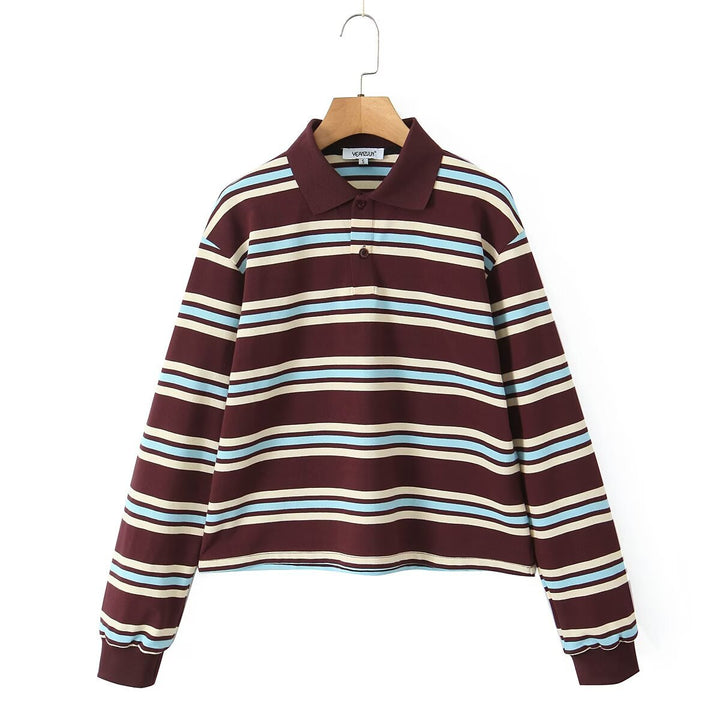 Damen Longsleeve Poloshirt mit modernem Streifenmuster Drune