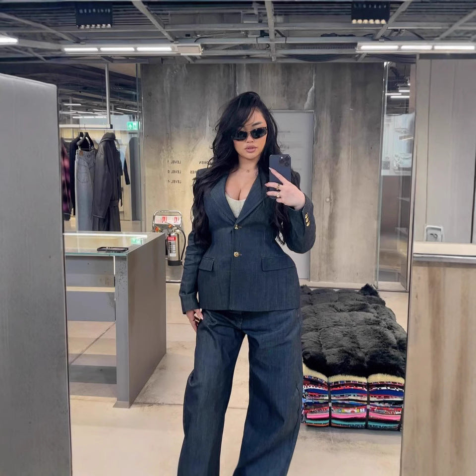 Damen Trendige Wide-Leg Jeans mit hohem Bund und lässigem Schnitt Drune