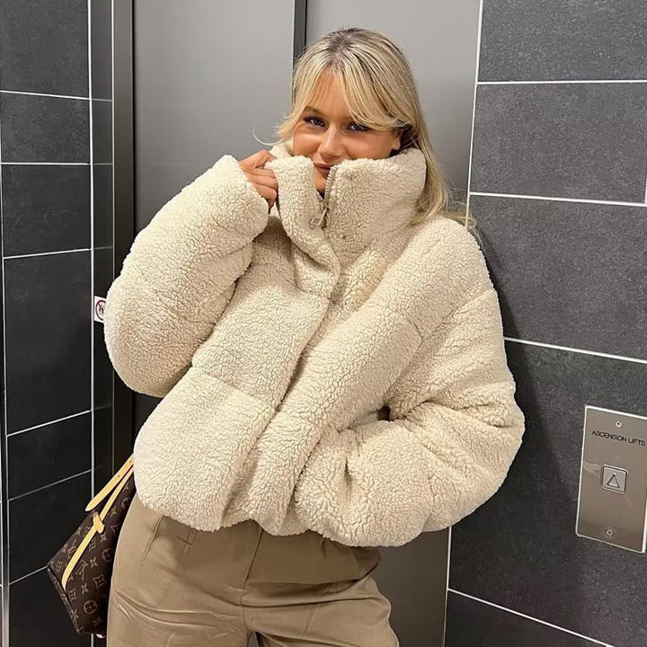 Damen Kuschelige Kurzjacke aus Fleece mit hohem Kragen Drune