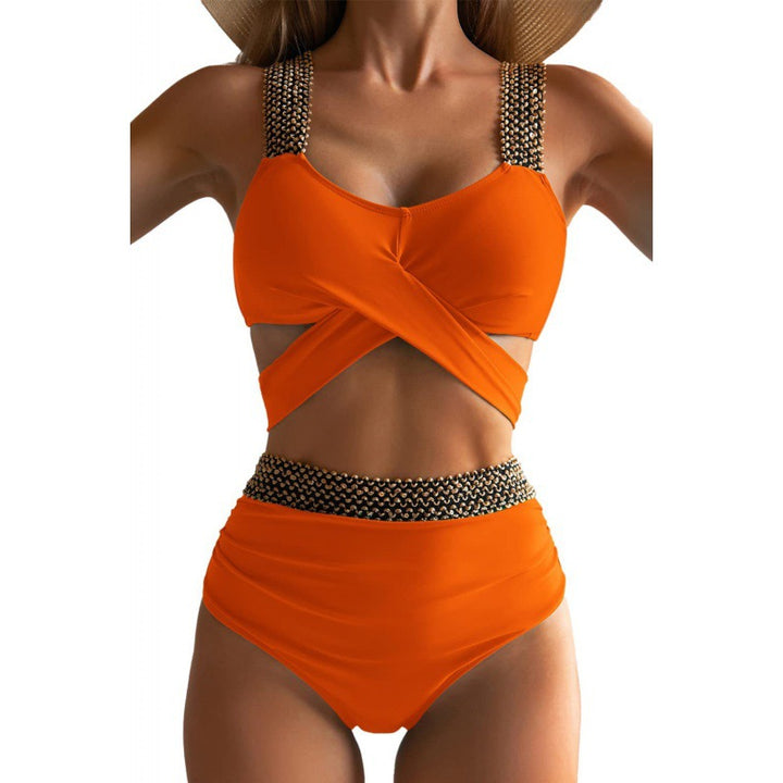 Damen Hochtailliertes Bikini-Set mit modischem Knoten-Design und eleganten Trägern Drune