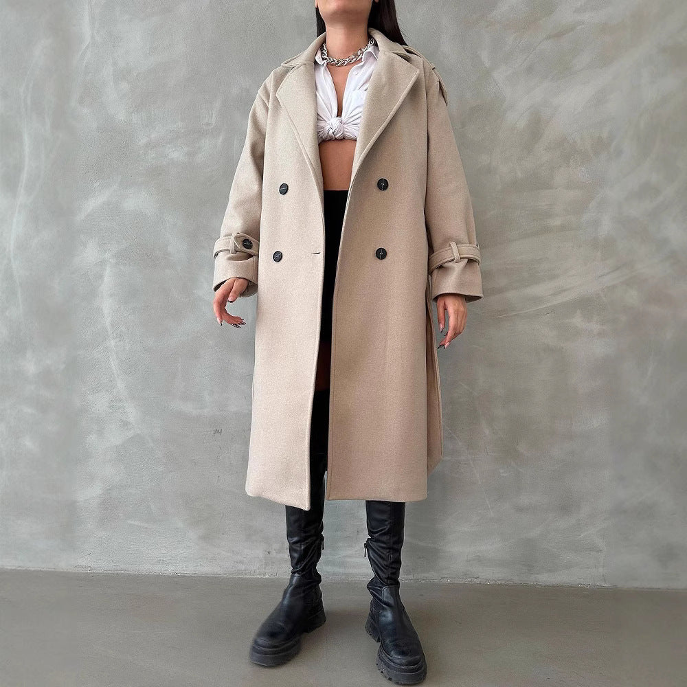 Damen Modischer Trenchcoat mit eleganten Details und doppelt geknöpfter Front Drune