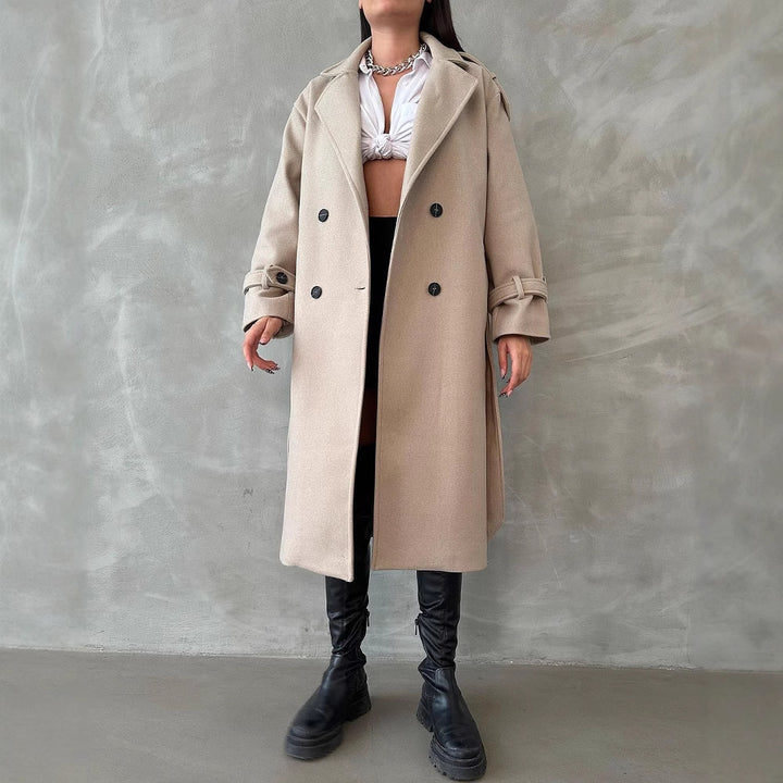 Damen Modischer Trenchcoat mit eleganten Details und doppelt geknöpfter Front Drune