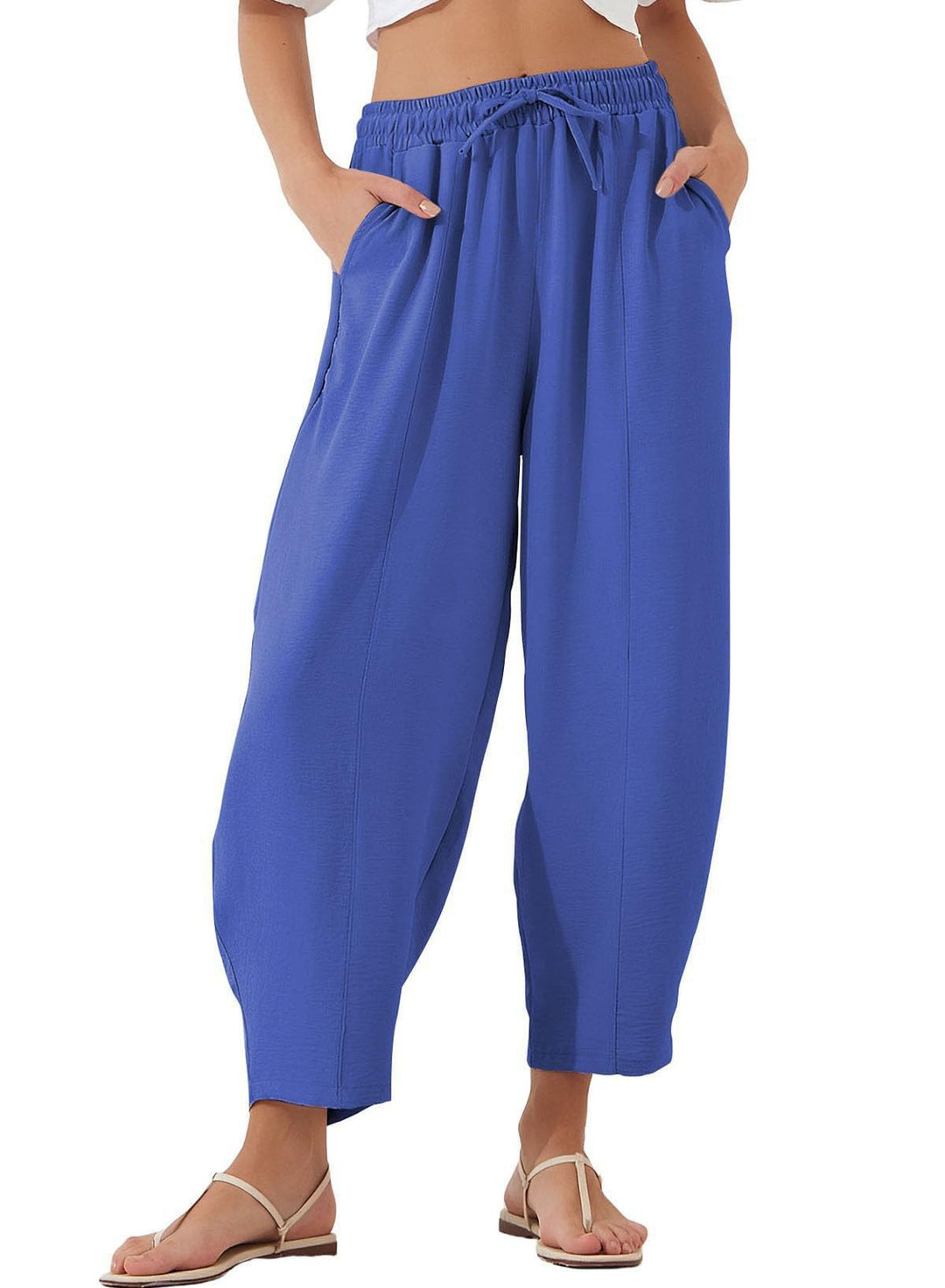 Damen Bequeme, weit geschnittene Sommerhose mit elastischem Bund und seitlichen Taschen Drune