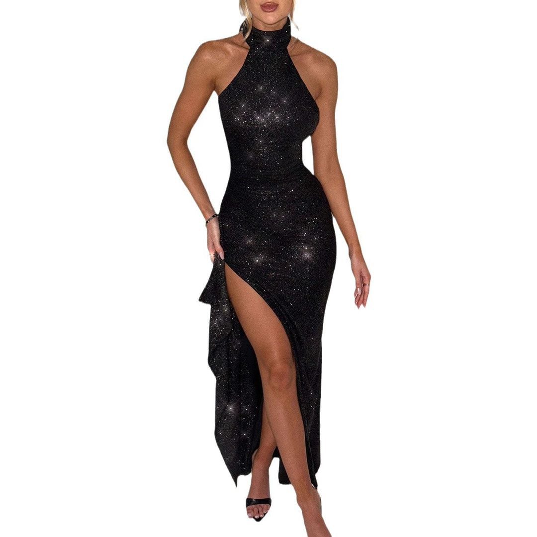 Damen Schickes Abendkleid im figurbetonten Schnitt mit hohem Schlitz und glamourösen Details Drune