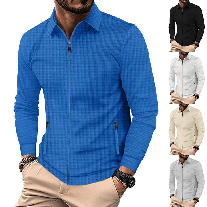 Herren nan strukturiertes Slim-Fit Zip-Überhemd mit Hemdkragen Drune