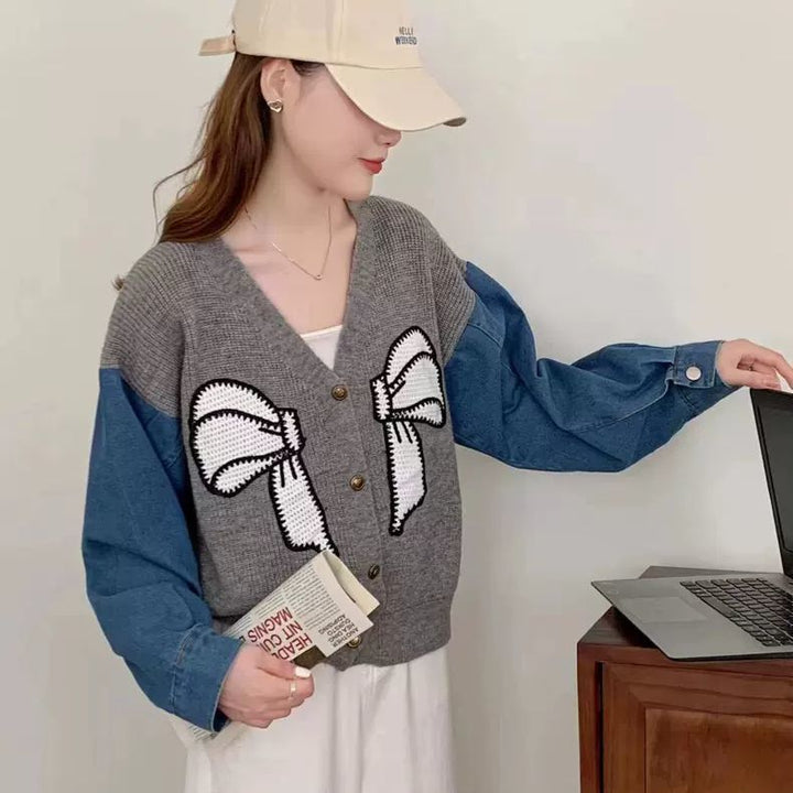 Damen Modischer Cardigan mit dekorativer Schleifenstickerei Drune