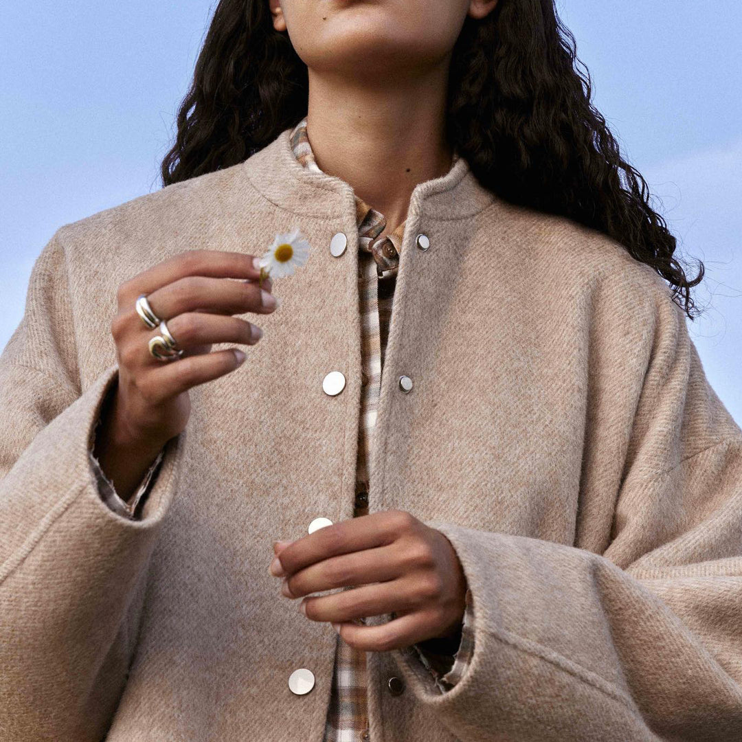 Damen modische Oversized-Wolljacke mit Knopfverschluss und lässiger Passform Drune