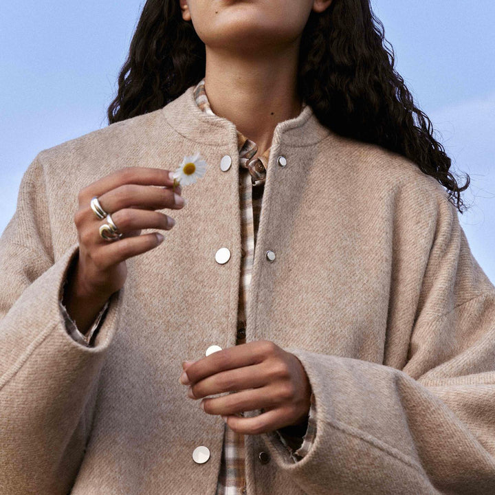 Damen modische Oversized-Wolljacke mit Knopfverschluss und lässiger Passform Drune