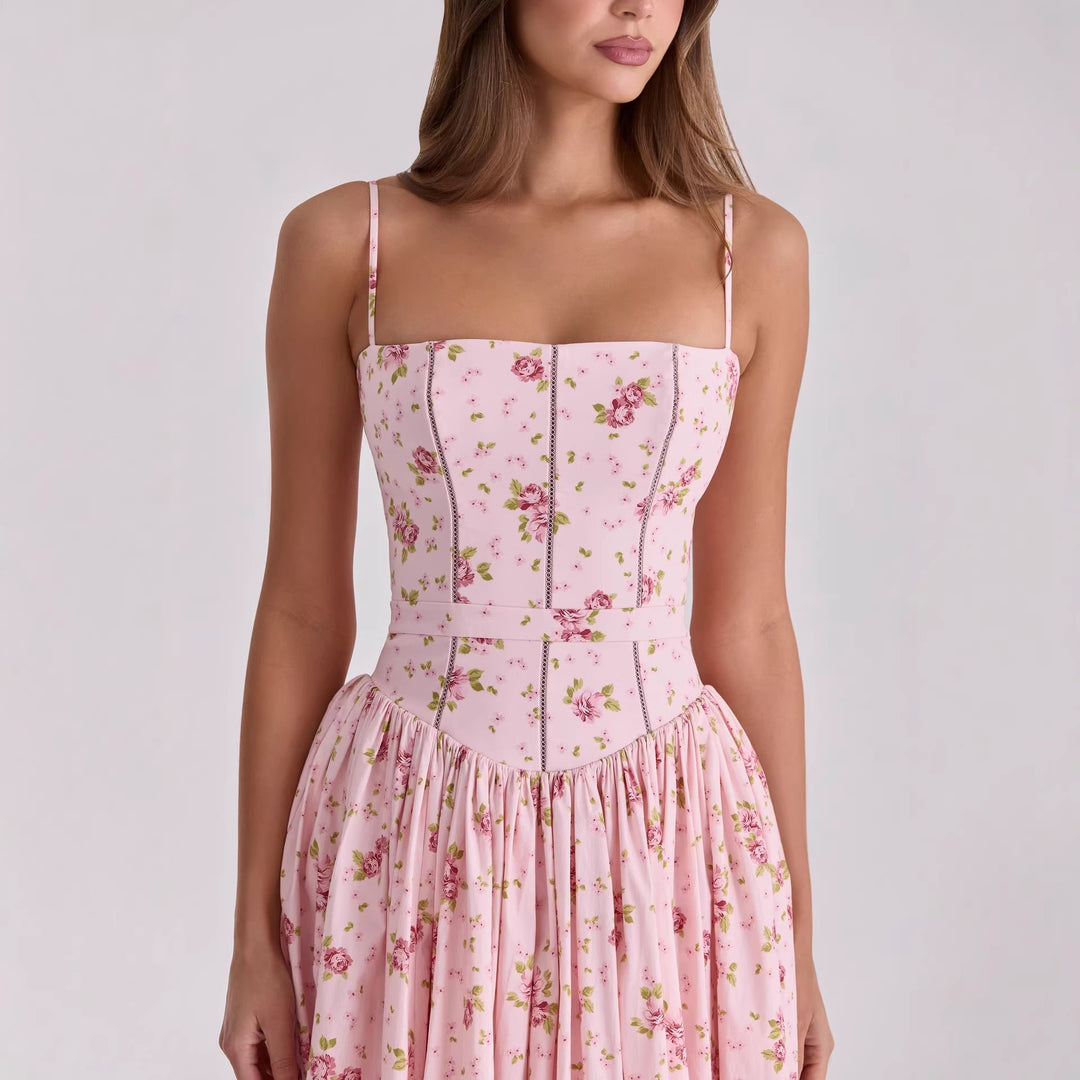 Damen Blumiges Midi-Kleid mit raffiniertem Schnitt Drune