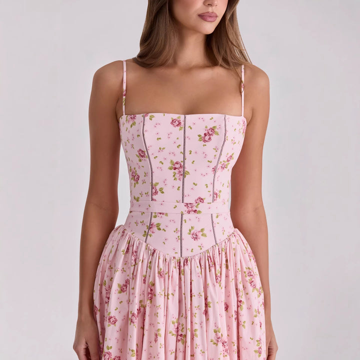 Damen Blumiges Midi-Kleid mit raffiniertem Schnitt Drune