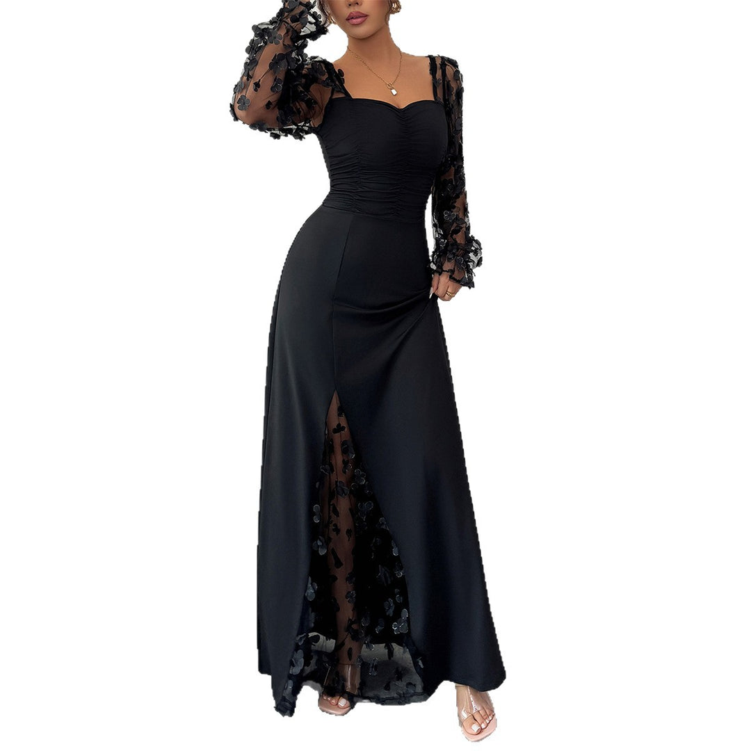 Damen Elegantes Maxikleid mit raffinierten Rüschendetails und transparenter Unterlage Drune
