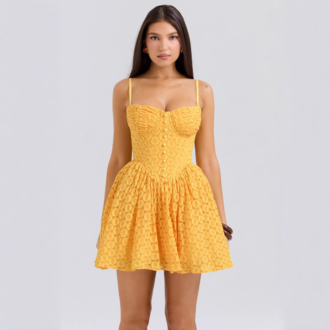 Damen Sommerliches Bustierkleid mit verspieltem Volant und raffinierten Knopfdetails Drune