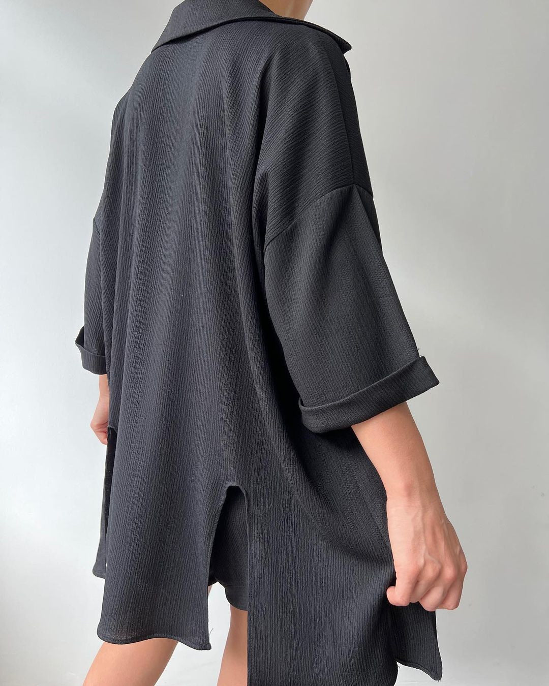 Damen lässiges Hemd und Shorts Set mit strukturiertem Stoff Drune