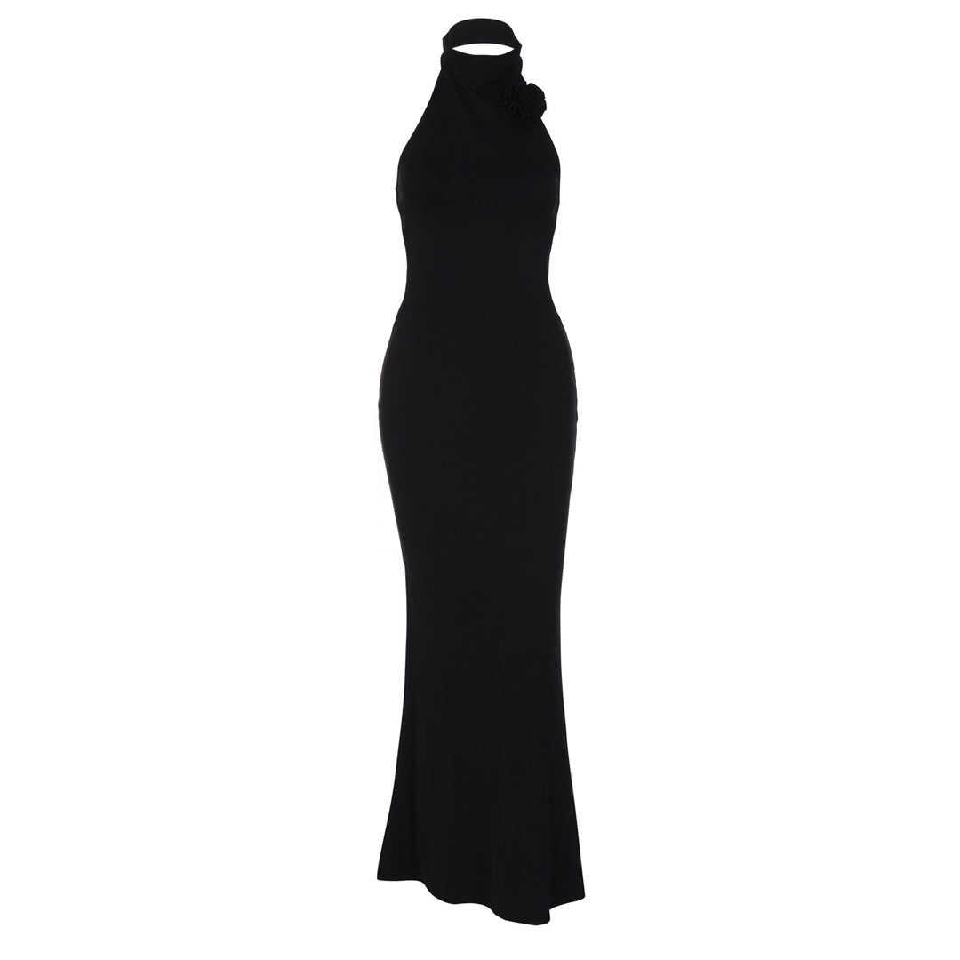 Damen Elegantes Maxi-Kleid mit raffiniertem Halter und floralem Akzent Drune