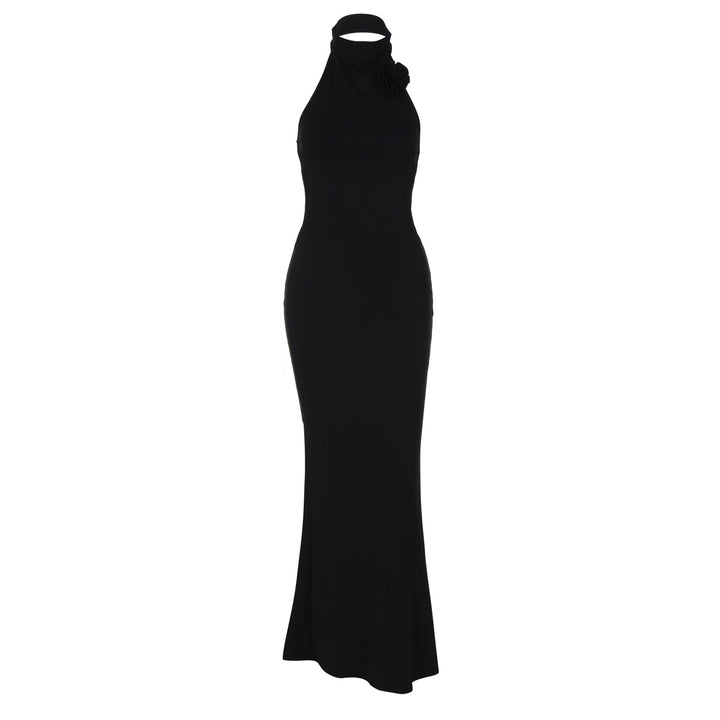 Damen Elegantes Maxi-Kleid mit raffiniertem Halter und floralem Akzent Drune