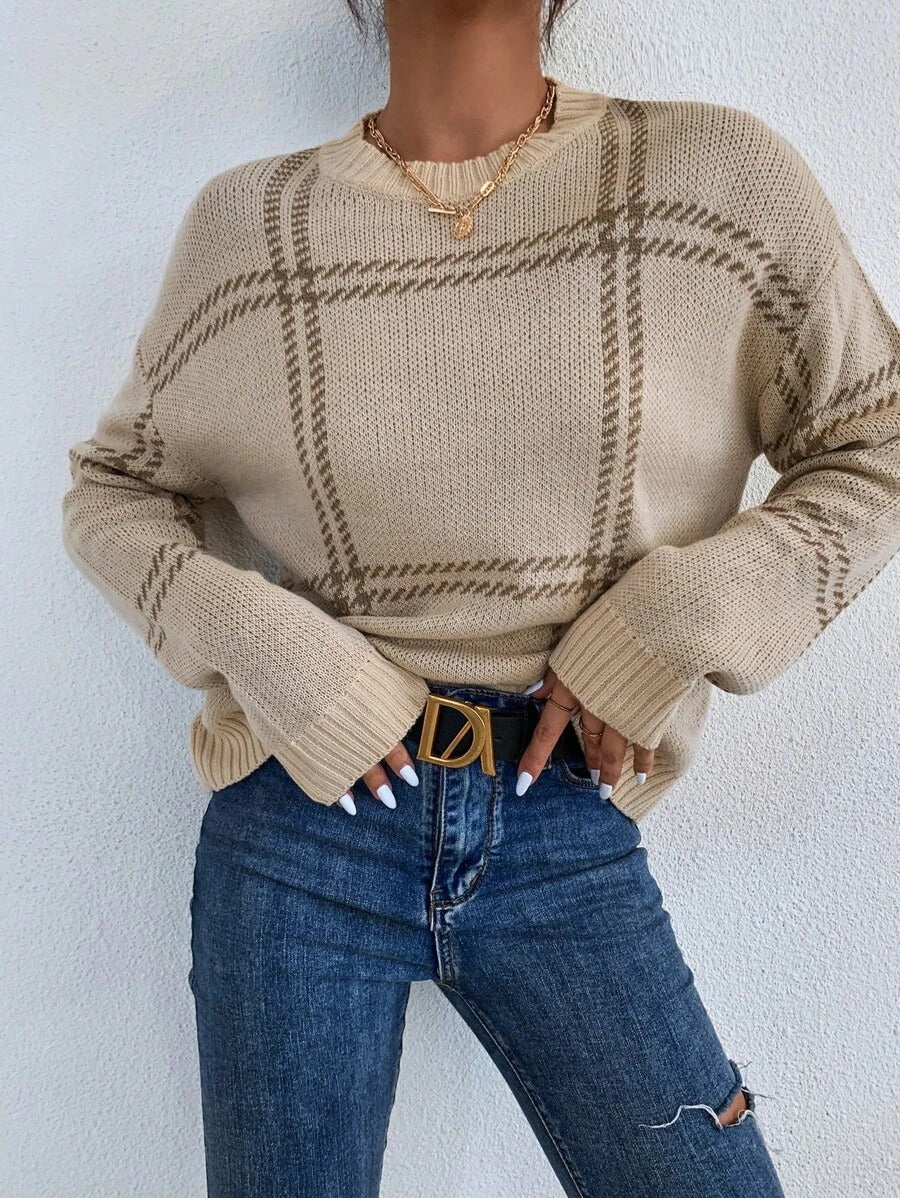 Damen lässiger Pullover mit modernem Karo-Design Drune