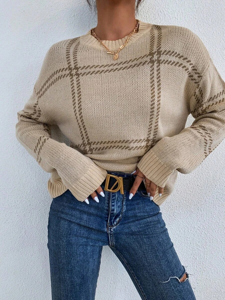 Damen lässiger Pullover mit modernem Karo-Design Drune