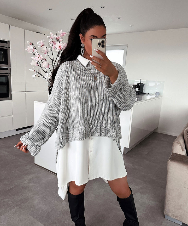 Damen oversized Strickpullover mit strukturiertem Lochdesign und lässigem Schnitt Drune