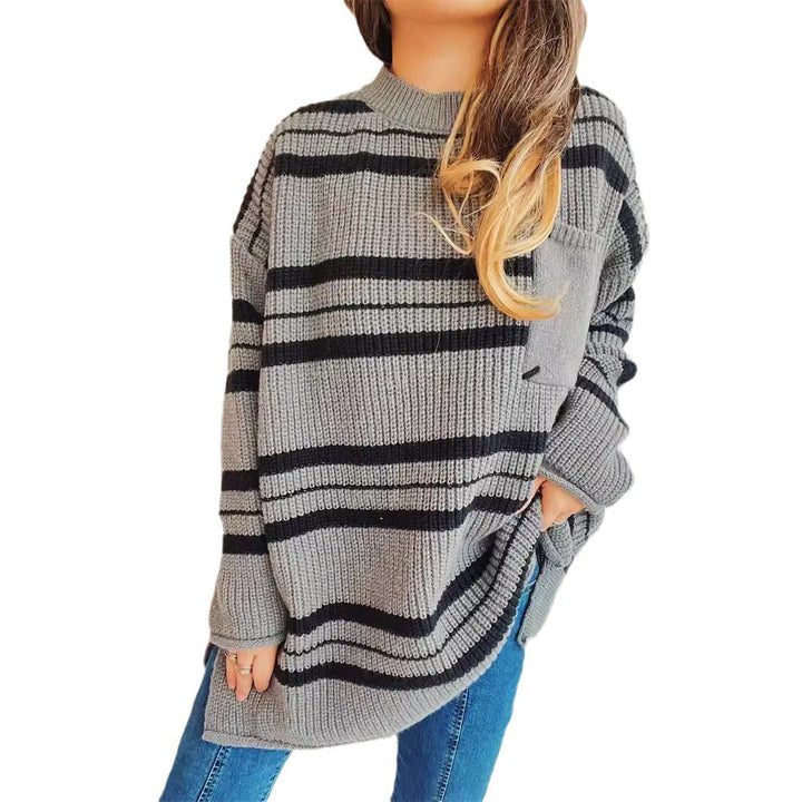 Damen lässiger Strickpullover mit modernem Streifenmuster Drune