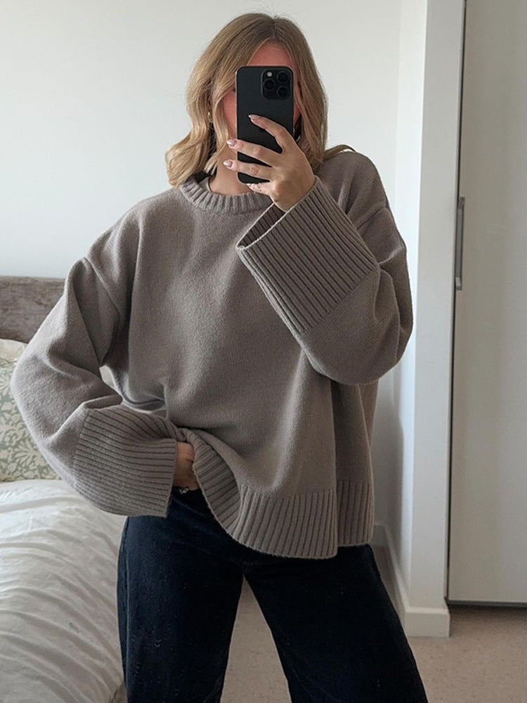 Damen Grobstrickpullover mit übergroßen Ärmeln Drune