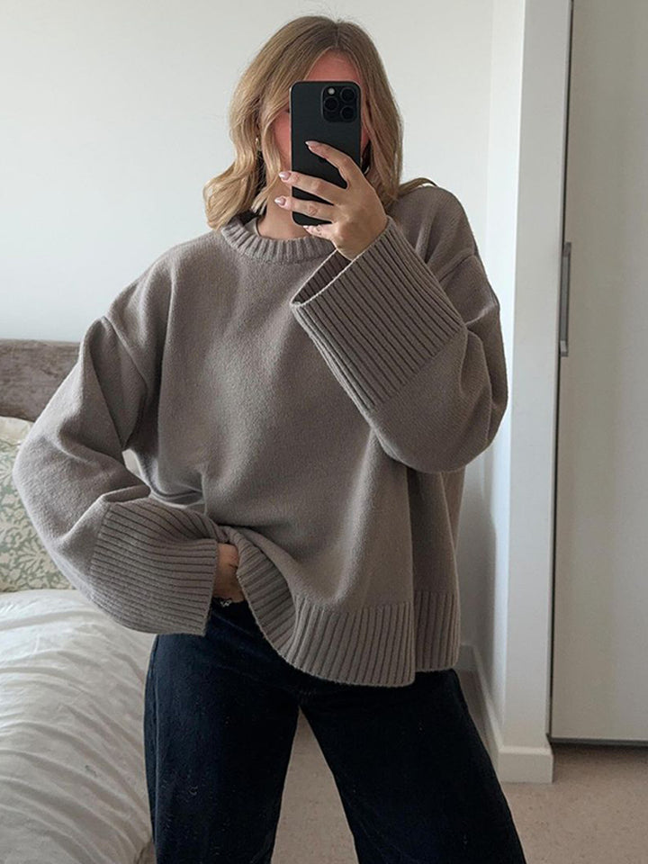 Damen Grobstrickpullover mit übergroßen Ärmeln Drune