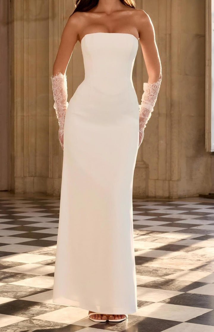 Damen Elegantes Hochzeitskleid mit schulterfreiem Design und Spitzenärmeln Drune
