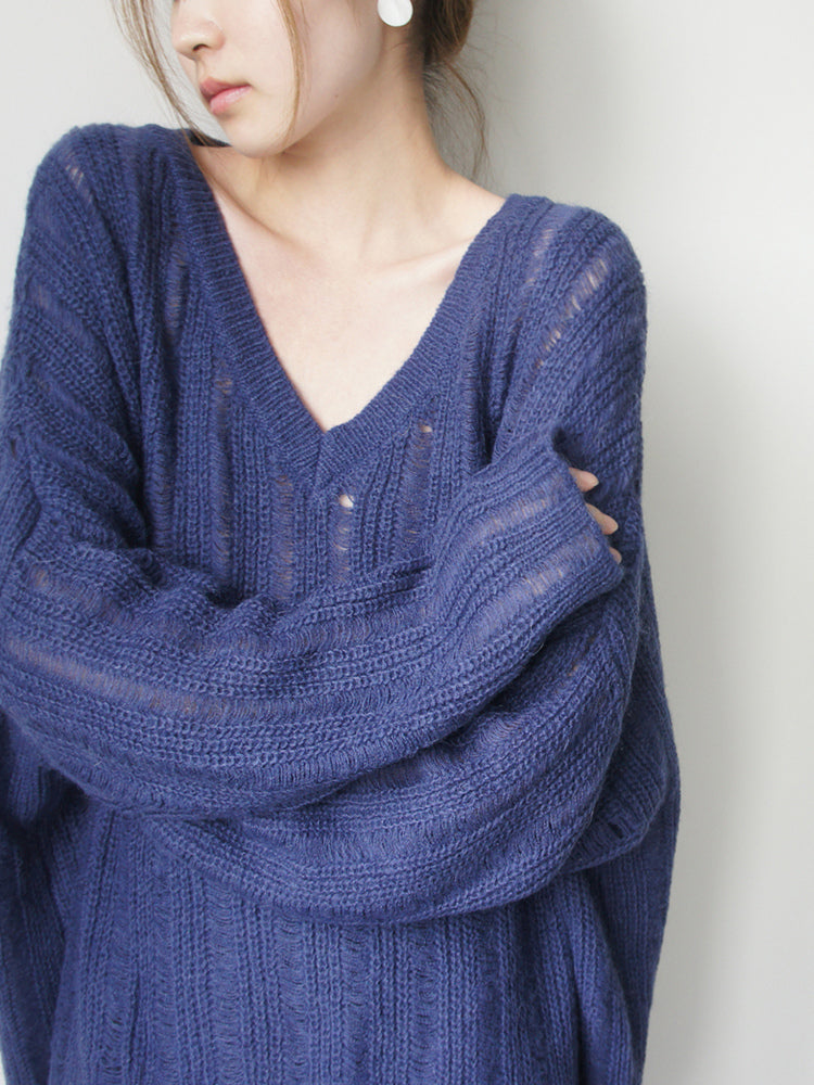 Damen Grobstrickpullover mit tiefem V-Ausschnitt und lässigem Schnitt Drune