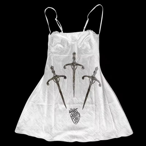 Damen Verspieltes Satin-Kleid mit Kunstgrafiken Drune