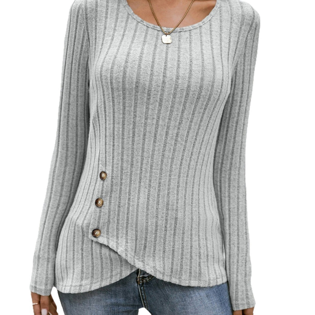 Damen lässiger asymmetrischer Pullover mit Knopfdetails Drune