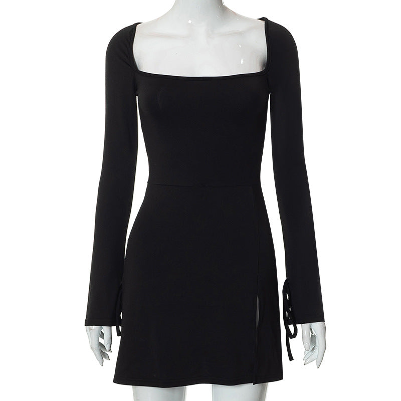 Damen Langärmliges Wickelkleid mit asymmetrischem Schnitt und eleganten Taillenzug Drune