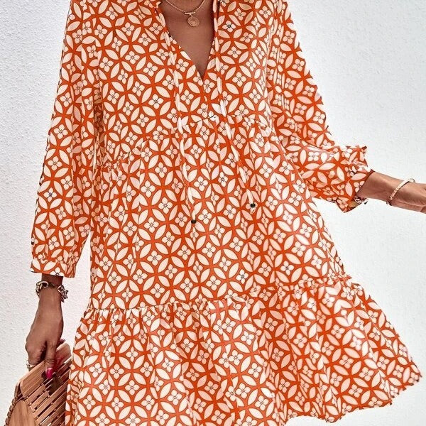 Damen Boho-Style Sommerkleid mit fließendem Schnitt und Rüschendetails Drune