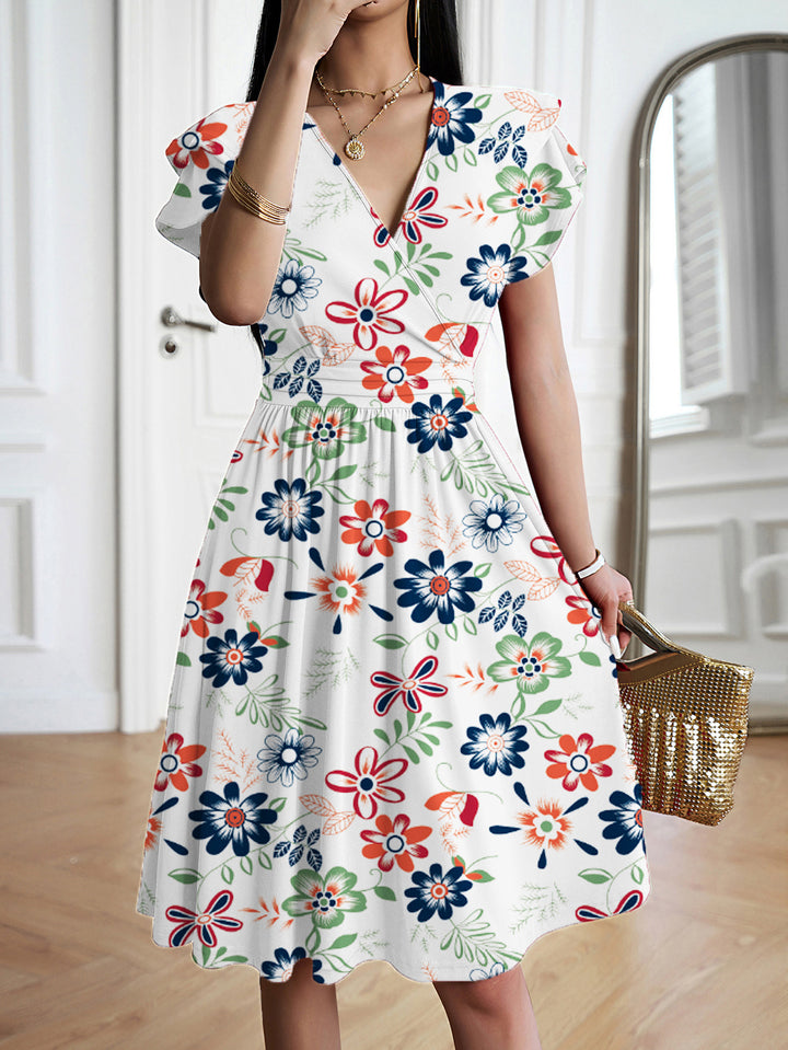 Damen Wickelkleid mit voluminösen Ärmeln und femininem V-Ausschnitt Drune