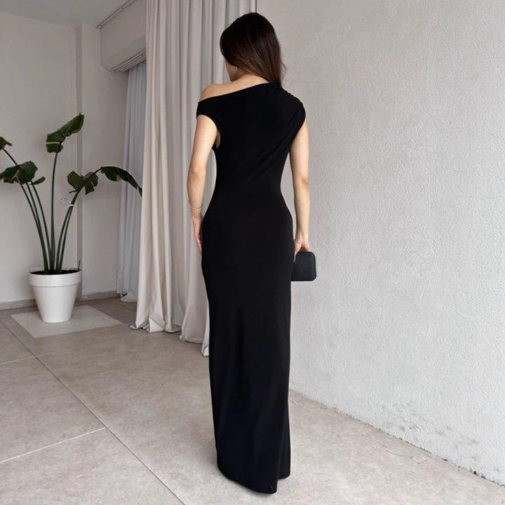 Damen Elegantes Maxikleid mit Off-Shoulder Design und dekorativer Raffung Drune