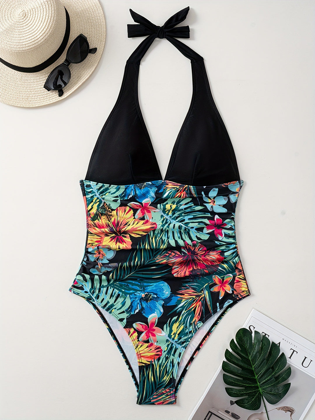 Damen Eleganter Hoch geschnittener Badeanzug mit floralem Design Drune