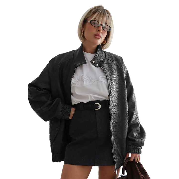 Damen Modische Jacke im lässigen Oversized-Stil mit Taschen und hohem Kragen Drune