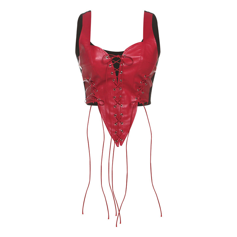 Damen Leder-Corset-Top mit Schnürung und asymmetrischem Schnitt Drune