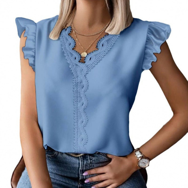 Damen Bluse mit Rüschendetails und Spitzenapplikationen Drune