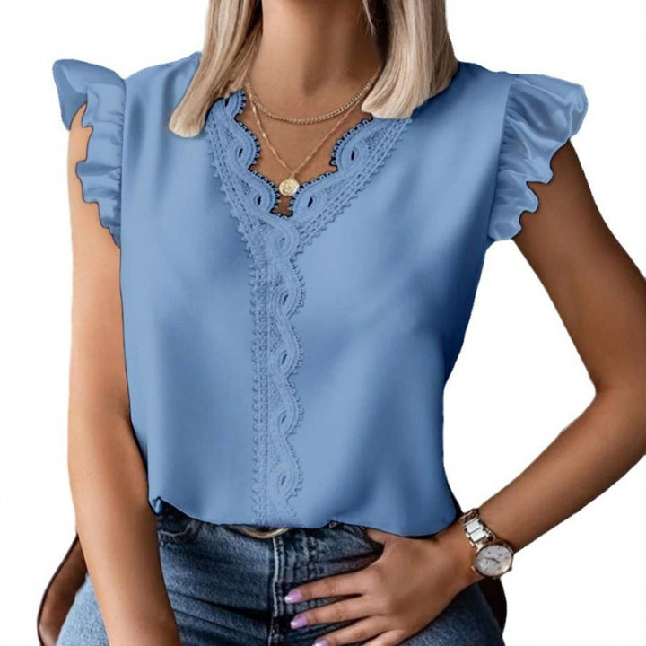 Damen Bluse mit Rüschendetails und Spitzenapplikationen Drune