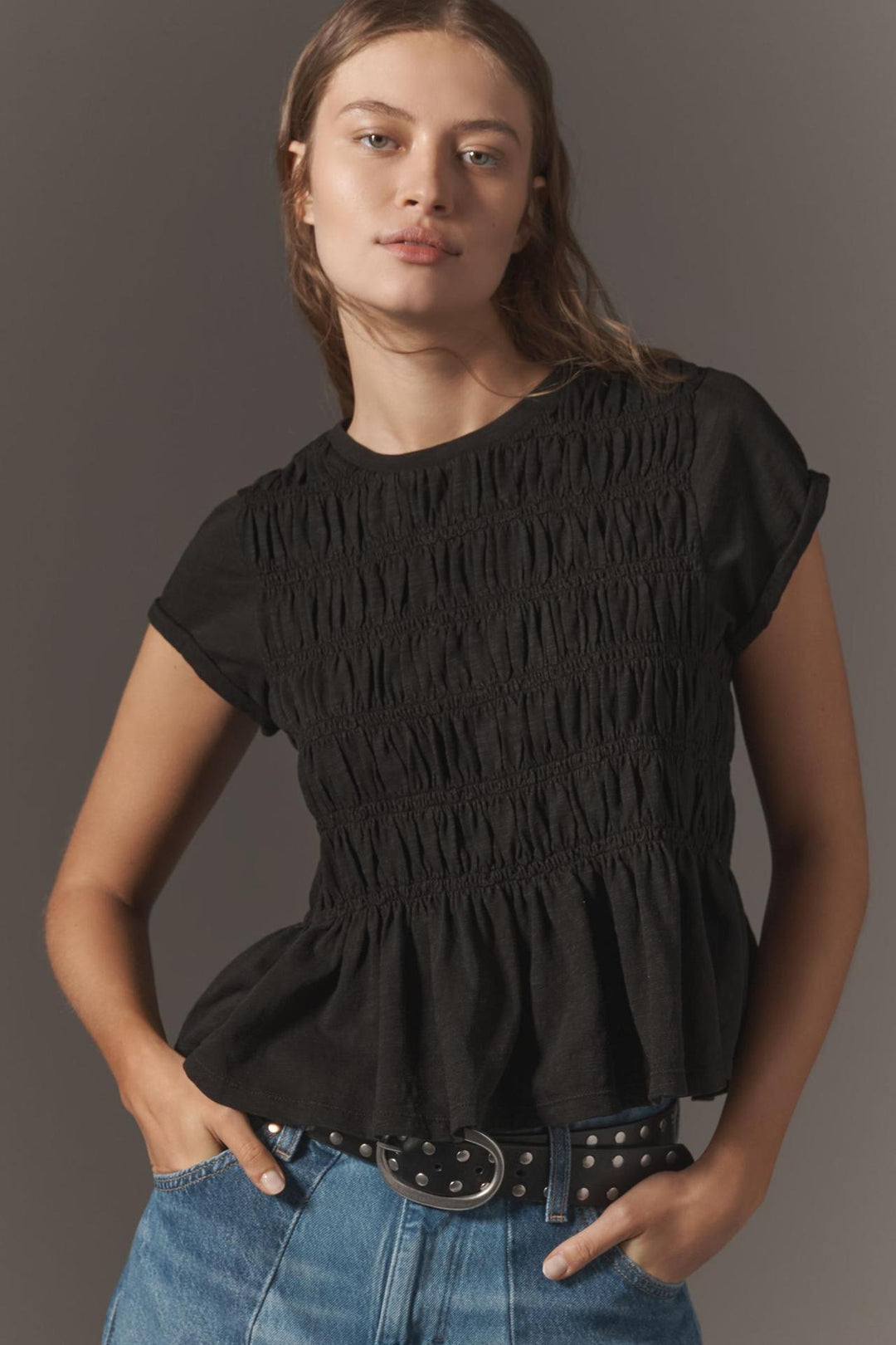 Damen elegant geschnittene Bluse mit gerafftem Mieder Drune