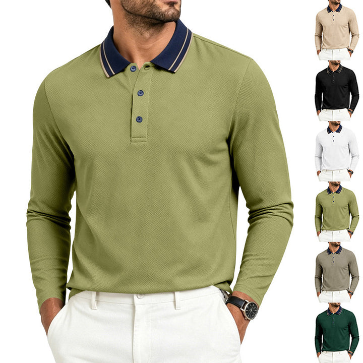 Herren nan langärmliges Piqué-Poloshirt mit Kontrastkragen und Dreiknopfleiste Drune